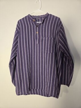 Relaxed Purple Striped Casual Button-Down Shirt for Men